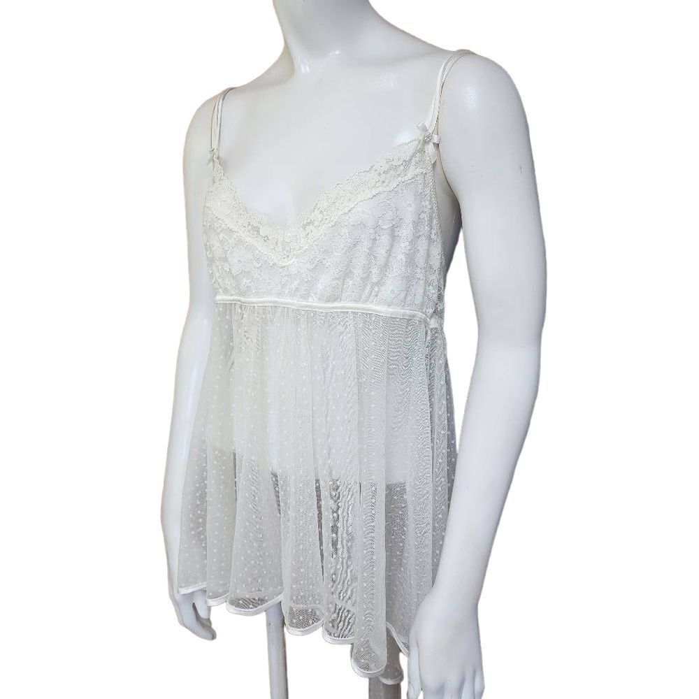 In Bloom by Jonquil Cream Polka Dot Mesh Babydoll Chemise (L)